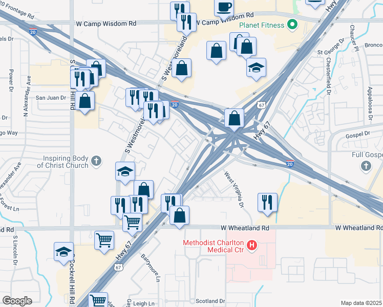 map of restaurants, bars, coffee shops, grocery stores, and more near 3811 Gannon Lane in Dallas