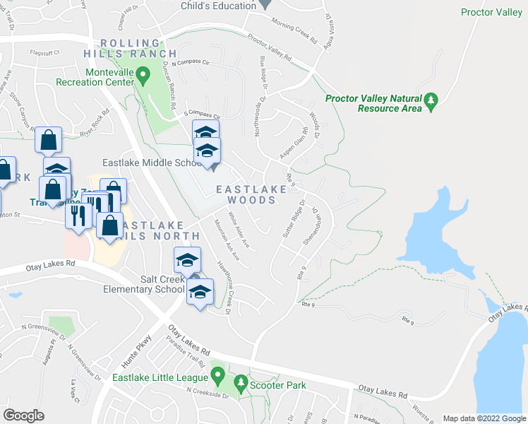 map of restaurants, bars, coffee shops, grocery stores, and more near 2791 Silver Oak Court in Chula Vista
