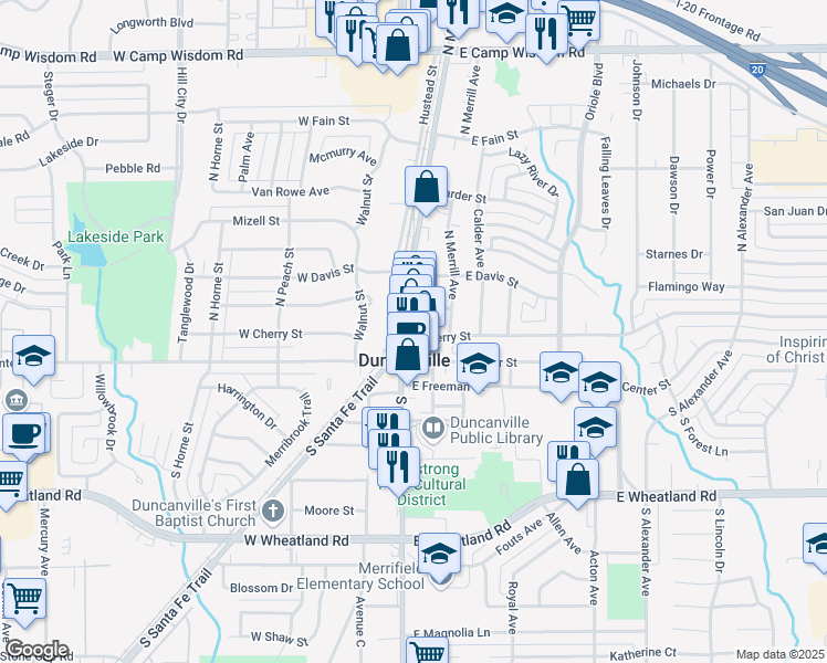 map of restaurants, bars, coffee shops, grocery stores, and more near 112 Wes Jespersen Way in Duncanville