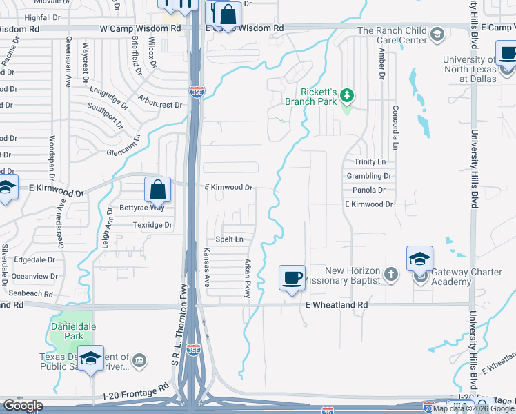 map of restaurants, bars, coffee shops, grocery stores, and more near 7728 Arkan Parkway in Dallas