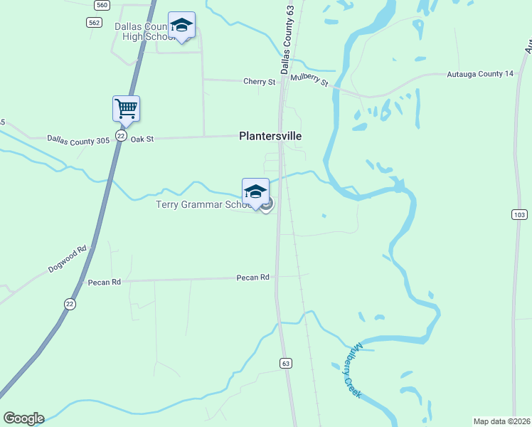 map of restaurants, bars, coffee shops, grocery stores, and more near 70 Academy Street in Plantersville