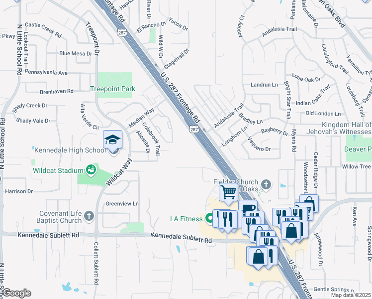 map of restaurants, bars, coffee shops, grocery stores, and more near 5700 U.S. 287 Frontage Road in Arlington