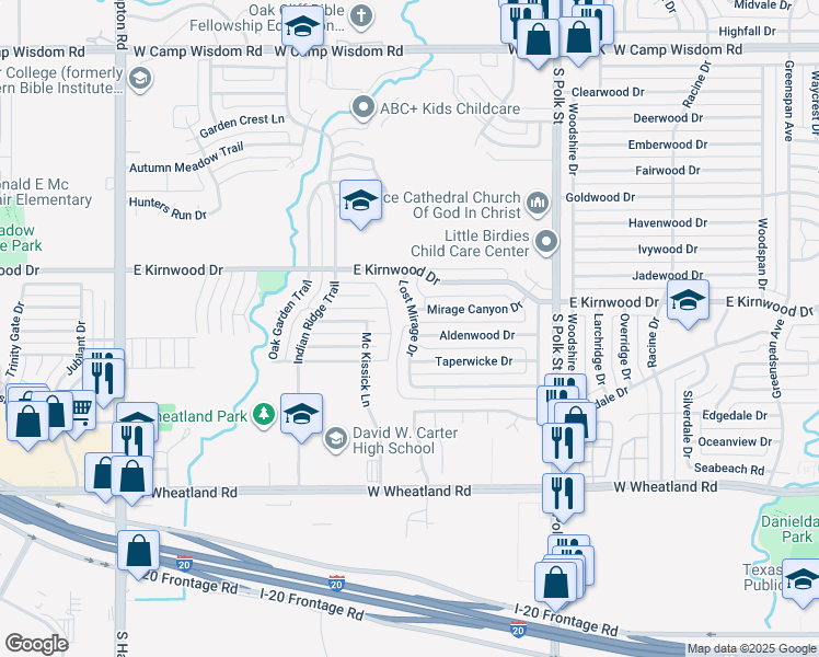 map of restaurants, bars, coffee shops, grocery stores, and more near 7827 Lost Mirage Drive in Dallas