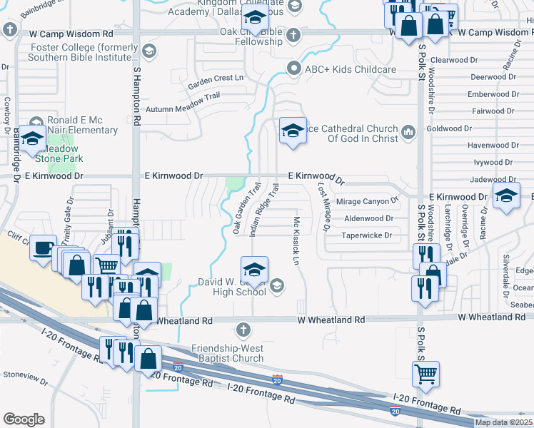map of restaurants, bars, coffee shops, grocery stores, and more near 1918 Egyptian Drive in Dallas