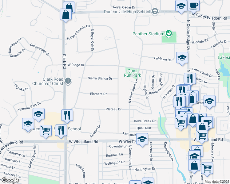 map of restaurants, bars, coffee shops, grocery stores, and more near 211 North Casa Grande Circle in Duncanville