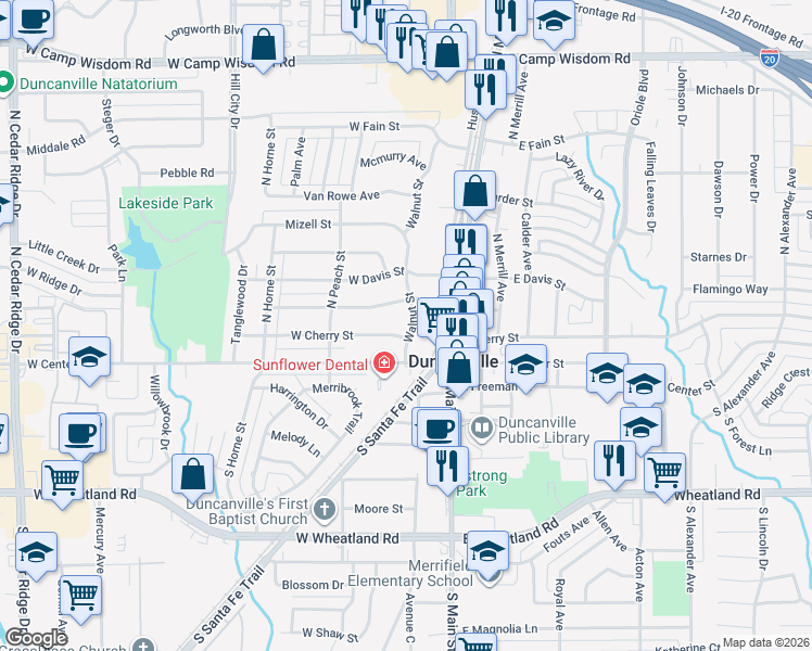 map of restaurants, bars, coffee shops, grocery stores, and more near 210 West Orange Street in Duncanville