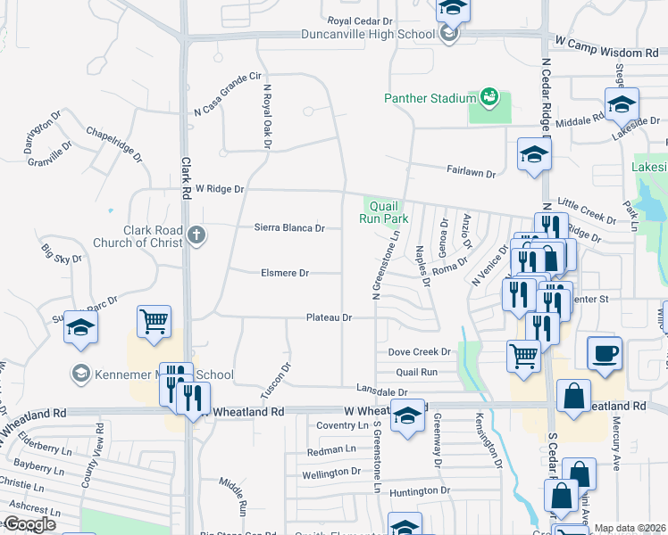 map of restaurants, bars, coffee shops, grocery stores, and more near 211 North Casa Grande Circle in Duncanville