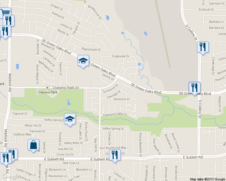 map of restaurants, bars, coffee shops, grocery stores, and more near 716 Turnstone Drive in Arlington