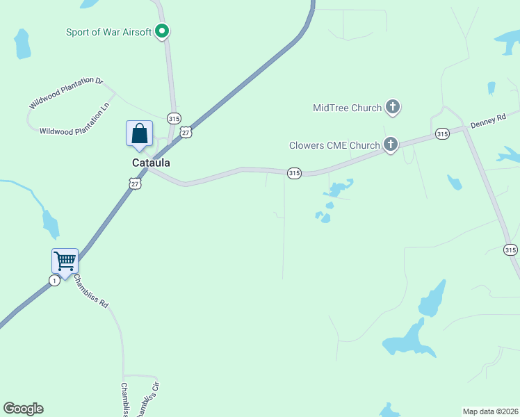 map of restaurants, bars, coffee shops, grocery stores, and more near 12700 Georgia 315 in Cataula