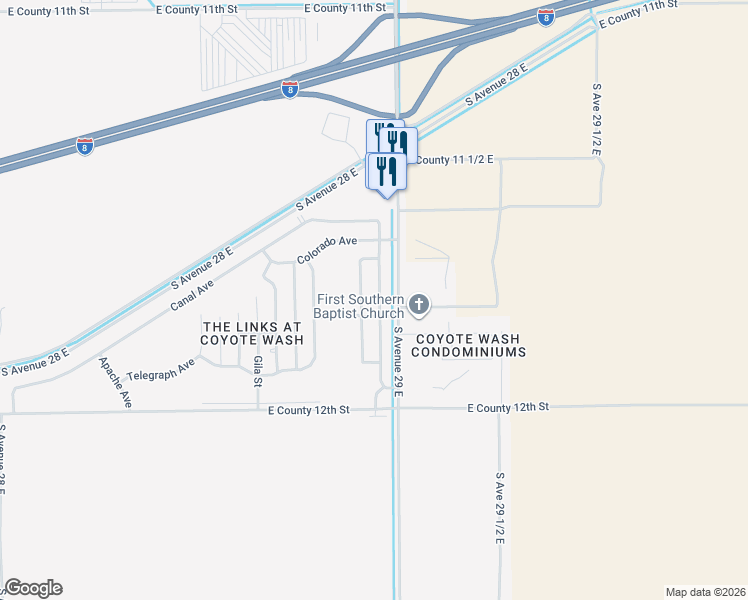 map of restaurants, bars, coffee shops, grocery stores, and more near 11661 Coyote Wash St in Wellton