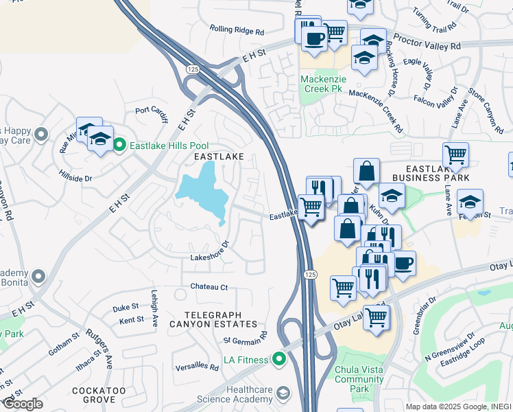 map of restaurants, bars, coffee shops, grocery stores, and more near 778 Eastshore Terrace in Chula Vista
