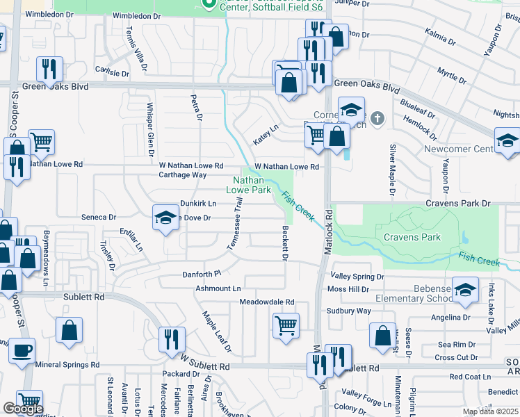 map of restaurants, bars, coffee shops, grocery stores, and more near 805 Dunkirk Lane in Arlington
