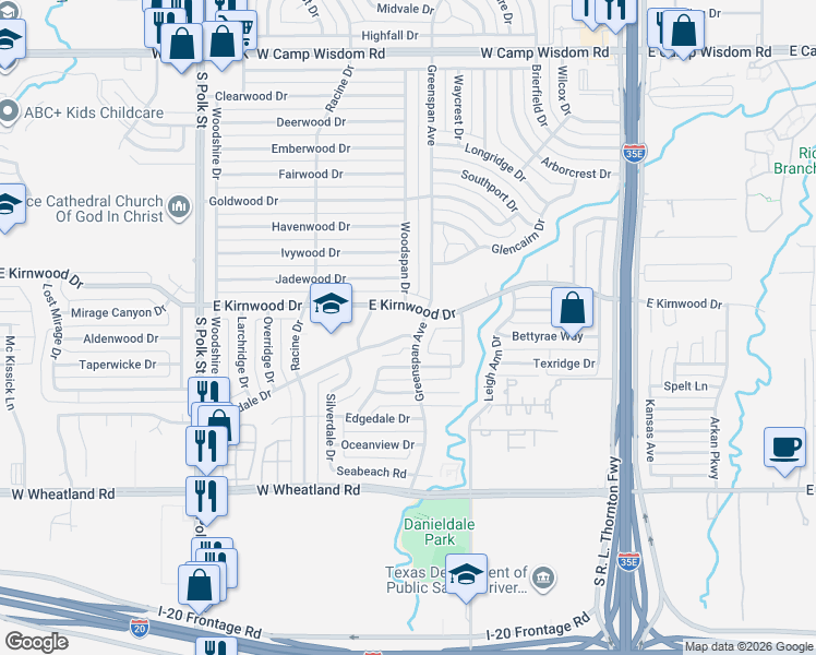 map of restaurants, bars, coffee shops, grocery stores, and more near 718 East Kirnwood Drive in Dallas