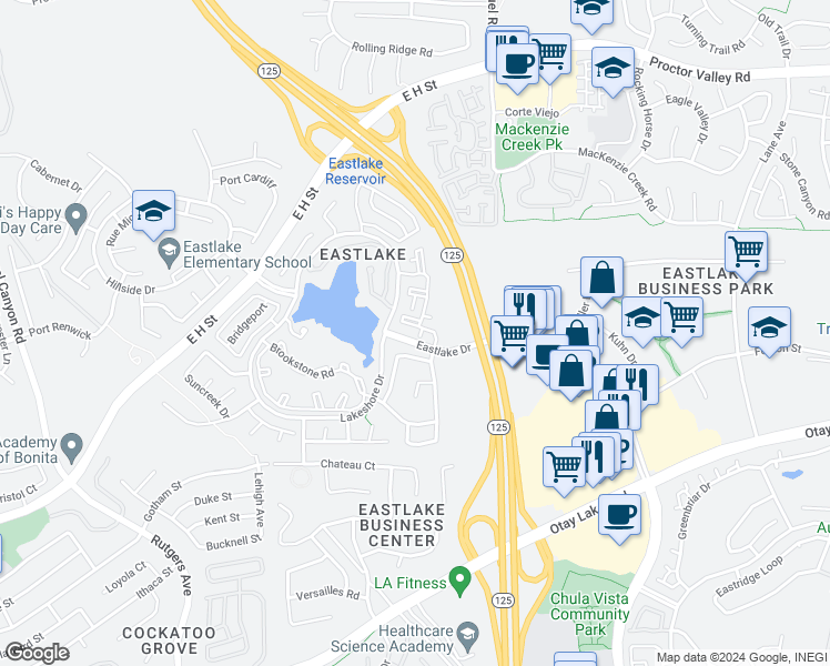 map of restaurants, bars, coffee shops, grocery stores, and more near 758 Eastshore Terrace in Chula Vista