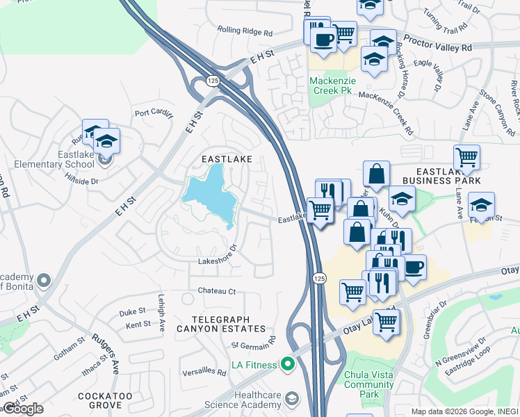 map of restaurants, bars, coffee shops, grocery stores, and more near 774 Eastshore Terrace in Chula Vista
