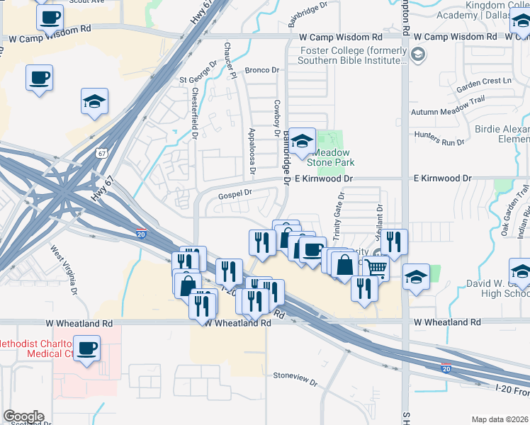 map of restaurants, bars, coffee shops, grocery stores, and more near 3339 Choir Street in Dallas