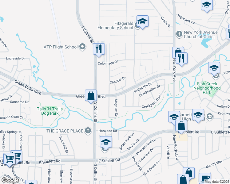 map of restaurants, bars, coffee shops, grocery stores, and more near 1400 Thackery Drive in Arlington