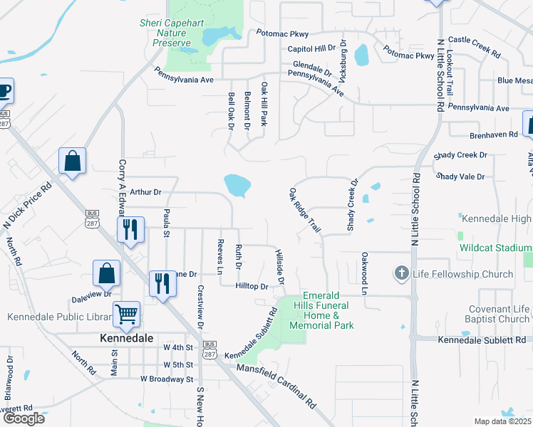 map of restaurants, bars, coffee shops, grocery stores, and more near 629 Briar Court in Kennedale