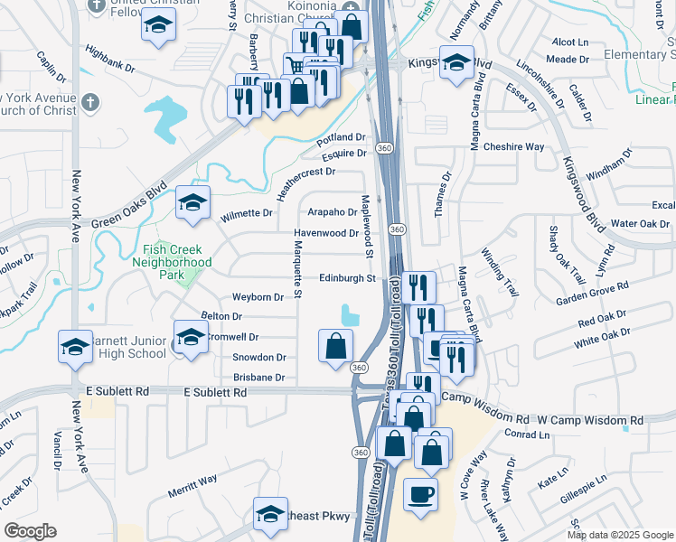 map of restaurants, bars, coffee shops, grocery stores, and more near 2414 Villanova Street in Arlington