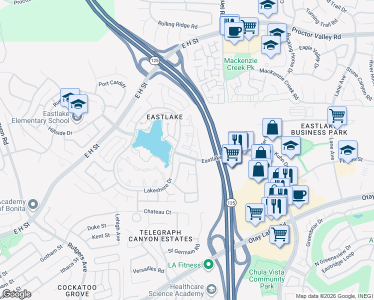 map of restaurants, bars, coffee shops, grocery stores, and more near 774 Eastshore Terrace in Chula Vista