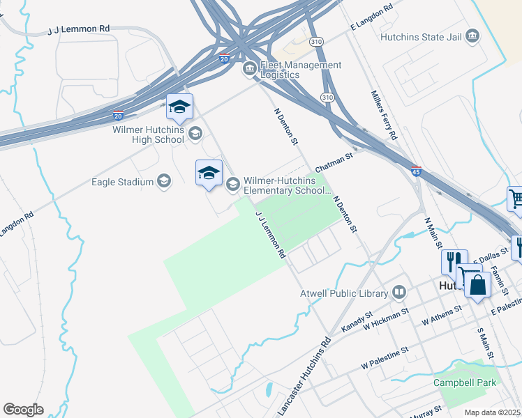 map of restaurants, bars, coffee shops, grocery stores, and more near 972 J J Lemmon Road in Hutchins