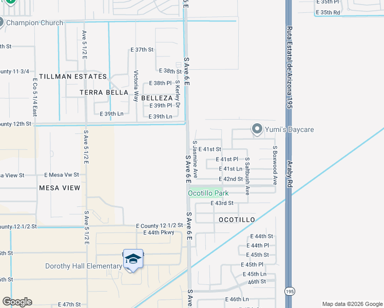 map of restaurants, bars, coffee shops, grocery stores, and more near 6121 East 41st Street in Yuma