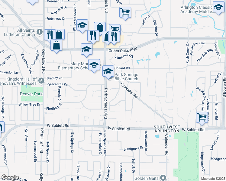 map of restaurants, bars, coffee shops, grocery stores, and more near 3504 Lagustrum Court in Arlington