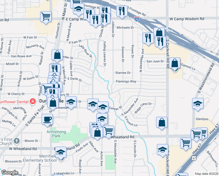map of restaurants, bars, coffee shops, grocery stores, and more near 215 Johnson Drive in Duncanville