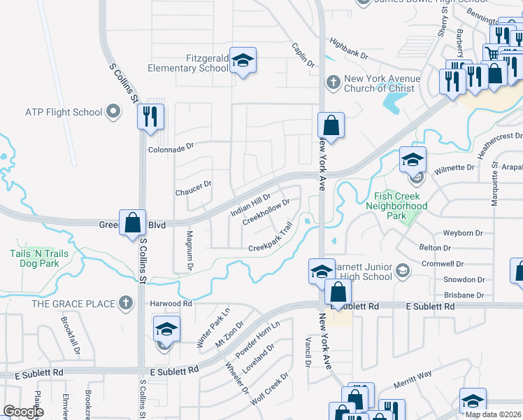 map of restaurants, bars, coffee shops, grocery stores, and more near 5641 Indian Hill Drive in Arlington