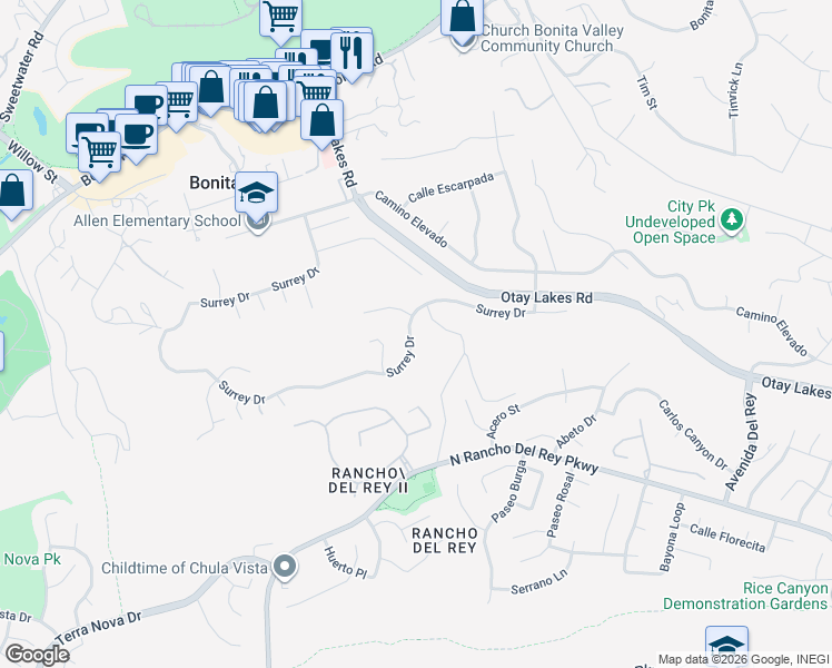 map of restaurants, bars, coffee shops, grocery stores, and more near 966 Surrey Drive in Bonita