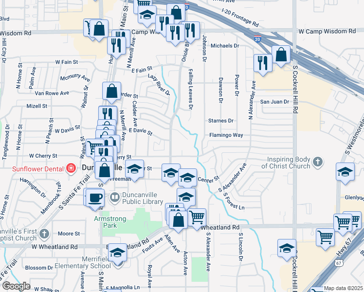 map of restaurants, bars, coffee shops, grocery stores, and more near 419 East Cherry Court in Duncanville