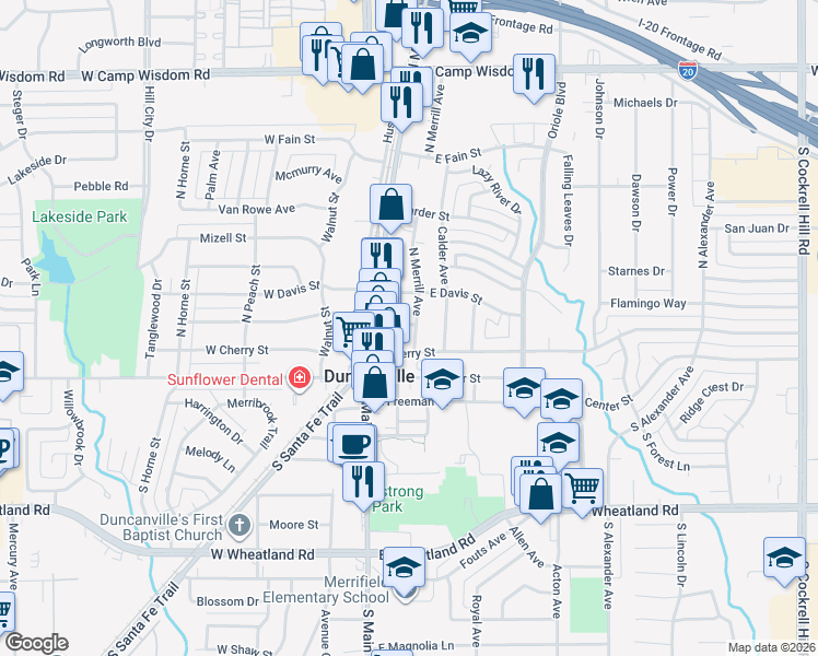 map of restaurants, bars, coffee shops, grocery stores, and more near 112 Wes Jespersen Way in Duncanville