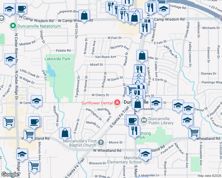 map of restaurants, bars, coffee shops, grocery stores, and more near 238 West Orange Street in Duncanville