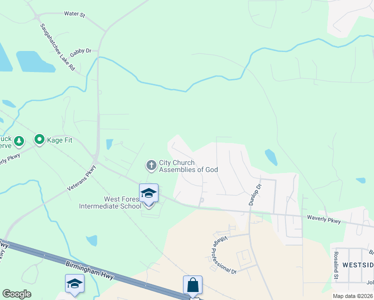 map of restaurants, bars, coffee shops, grocery stores, and more near 801 Waverly Place in Opelika