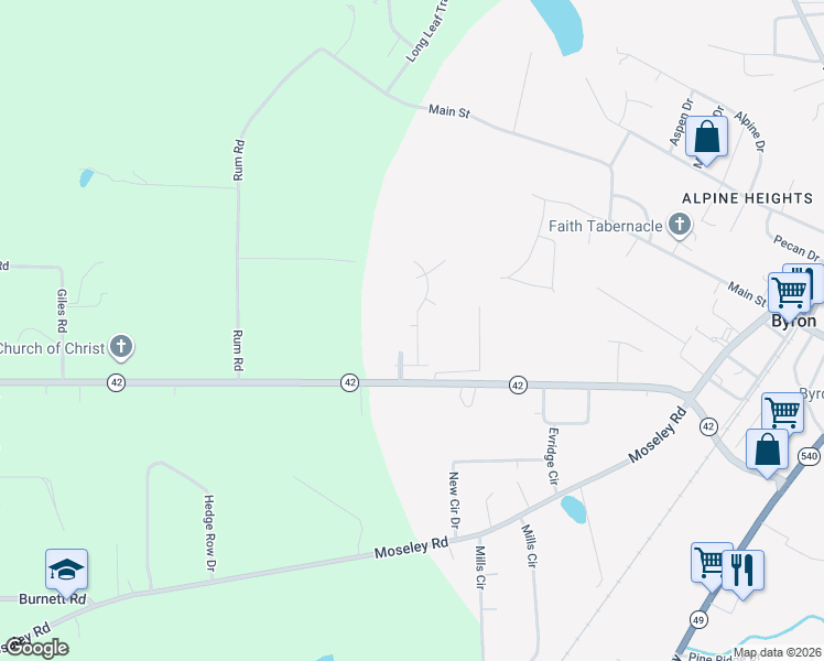 map of restaurants, bars, coffee shops, grocery stores, and more near 113 Poppy Lane in Byron