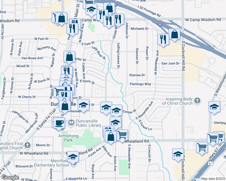 map of restaurants, bars, coffee shops, grocery stores, and more near 419 East Cherry Court in Duncanville