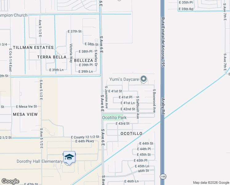 map of restaurants, bars, coffee shops, grocery stores, and more near 6121 East 41st Street in Yuma