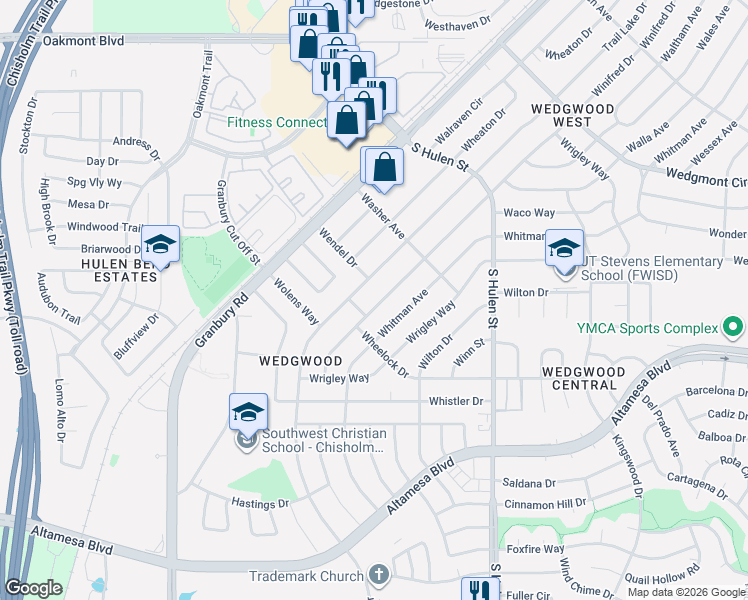 map of restaurants, bars, coffee shops, grocery stores, and more near 6416 Winifred Drive in Fort Worth