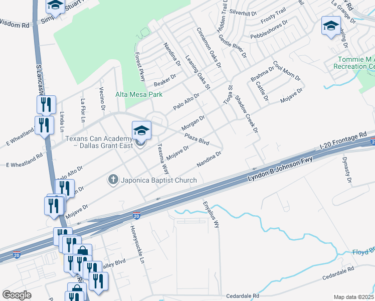 map of restaurants, bars, coffee shops, grocery stores, and more near 3116 Mojave Drive in Dallas