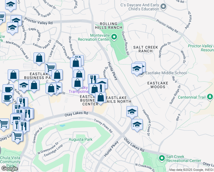 map of restaurants, bars, coffee shops, grocery stores, and more near 906 Yosemite Drive in Chula Vista