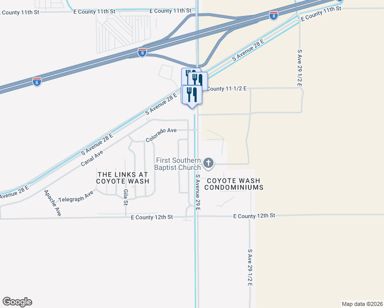 map of restaurants, bars, coffee shops, grocery stores, and more near 11661 Coyote Wash Street in Wellton