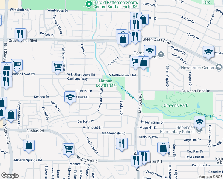 map of restaurants, bars, coffee shops, grocery stores, and more near 805 Dunkirk Lane in Arlington