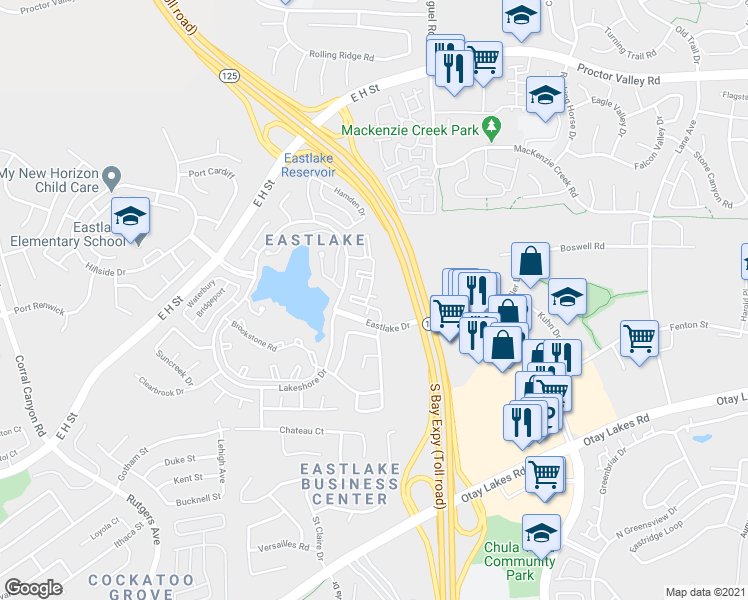 map of restaurants, bars, coffee shops, grocery stores, and more near 758 Eastshore Terrace in Chula Vista