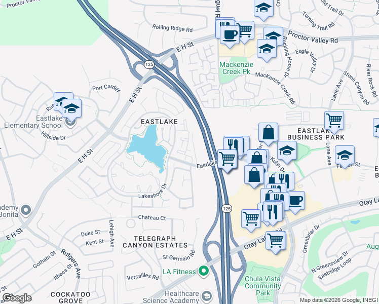 map of restaurants, bars, coffee shops, grocery stores, and more near 759 Eastshore Terrace in Chula Vista