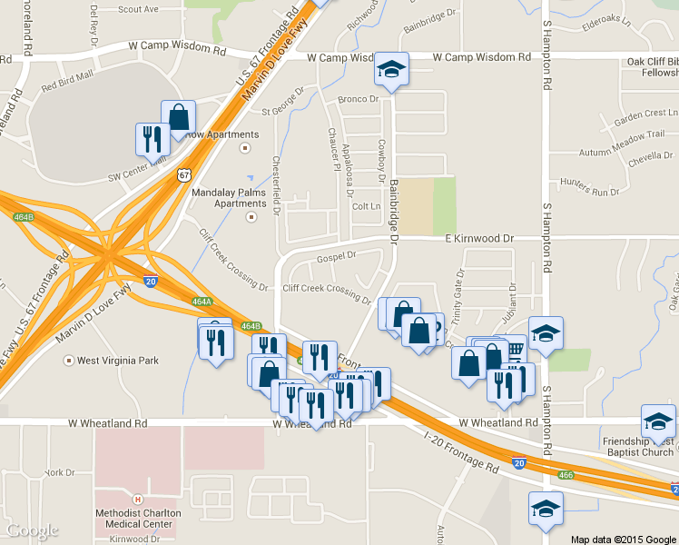 map of restaurants, bars, coffee shops, grocery stores, and more near 3320 Heavenly Way in Dallas