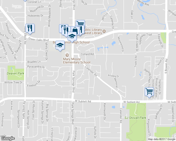 map of restaurants, bars, coffee shops, grocery stores, and more near 5600 Teal Ridge Drive in Arlington