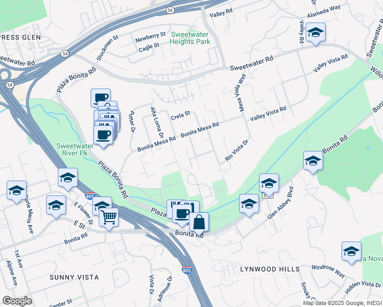 map of restaurants, bars, coffee shops, grocery stores, and more near 3862 Palo Drive in Bonita