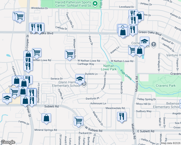 map of restaurants, bars, coffee shops, grocery stores, and more near 925 Dunkirk Ln in Arlington