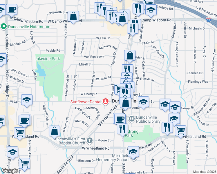 map of restaurants, bars, coffee shops, grocery stores, and more near 210 West Orange Street in Duncanville