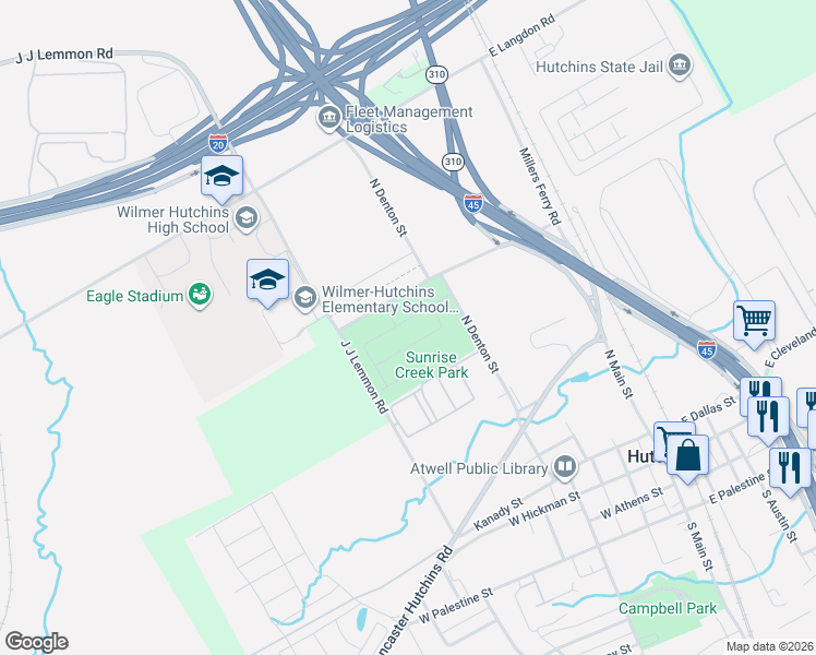 map of restaurants, bars, coffee shops, grocery stores, and more near 340 Morningstar Dr in Hutchins
